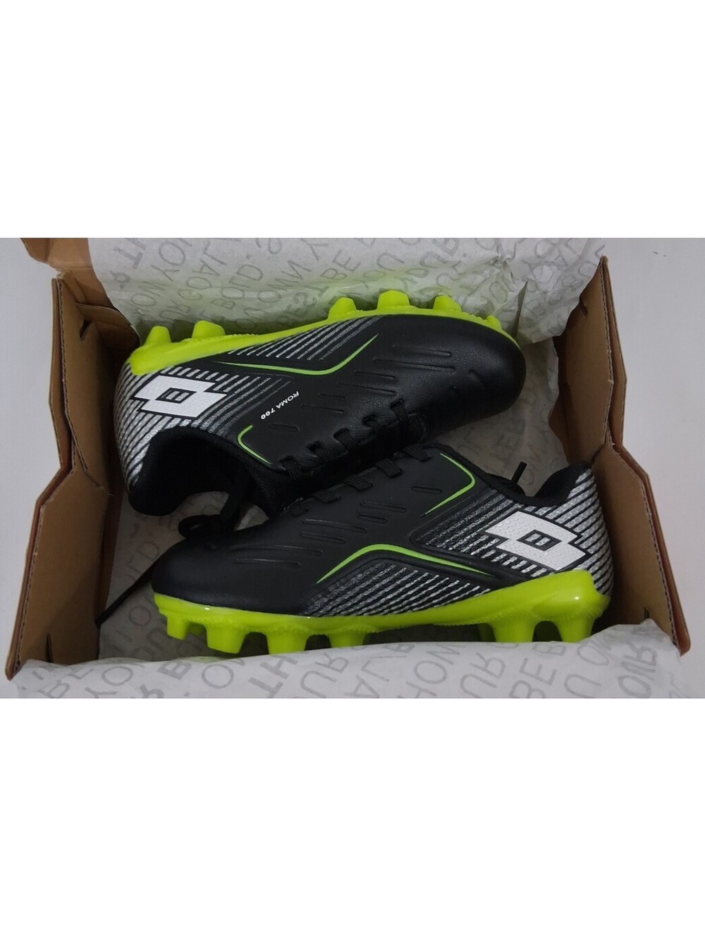 Lotto ROMA 700 Black Top/Bottom Green Youth Soccer CLEATS LOTTOYP23-BLK 10K NEW